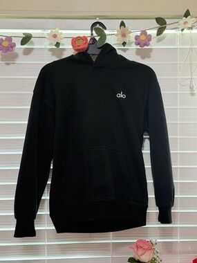 ALO Yoga Black Hoodie with Small Silver 'alo' Logo Embroidery